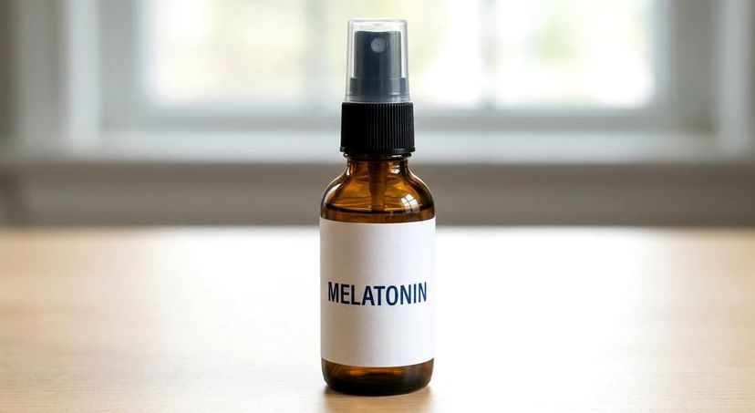 An amber spray bottle of topical melatonin